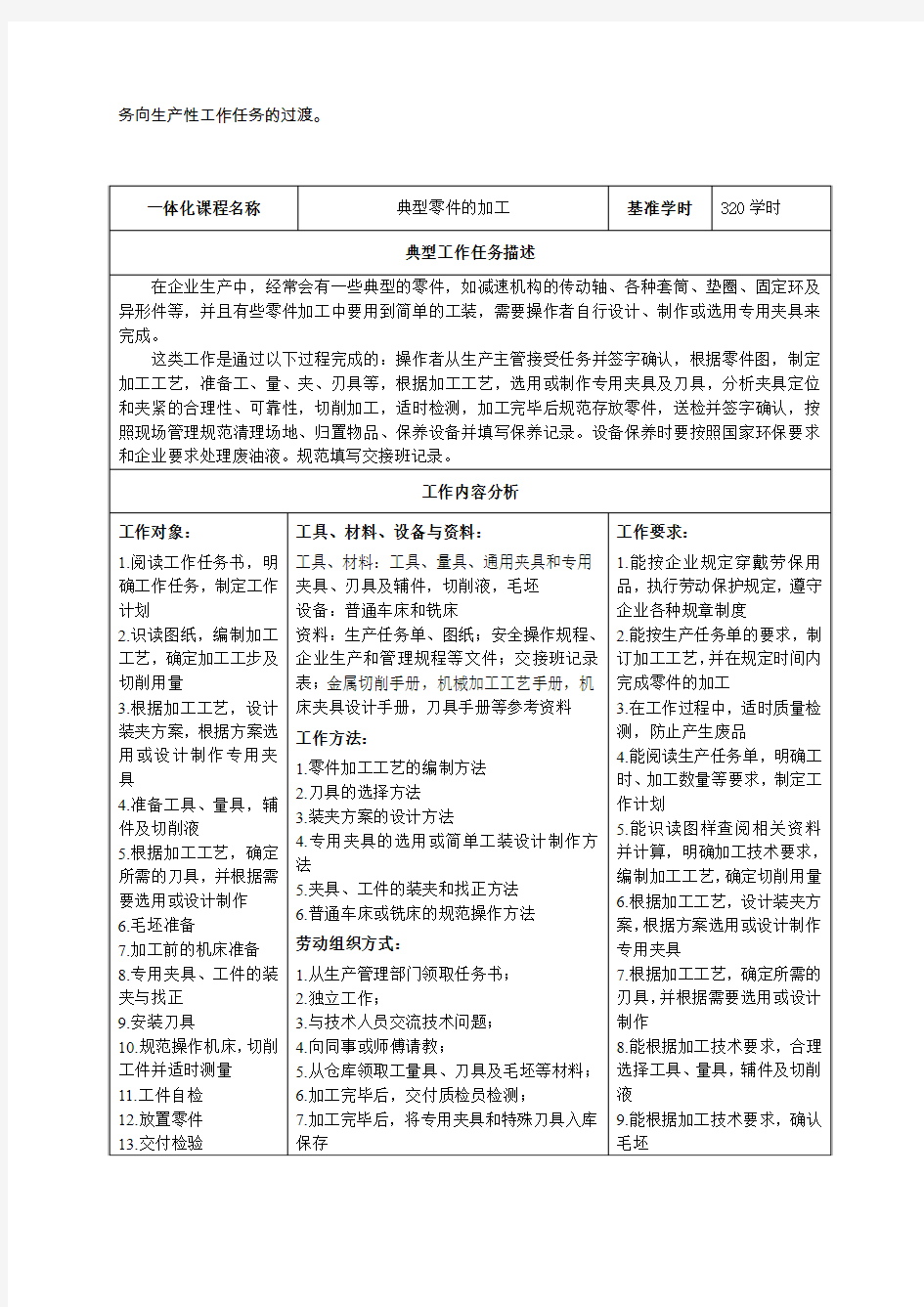 典型零件的加工课程标准