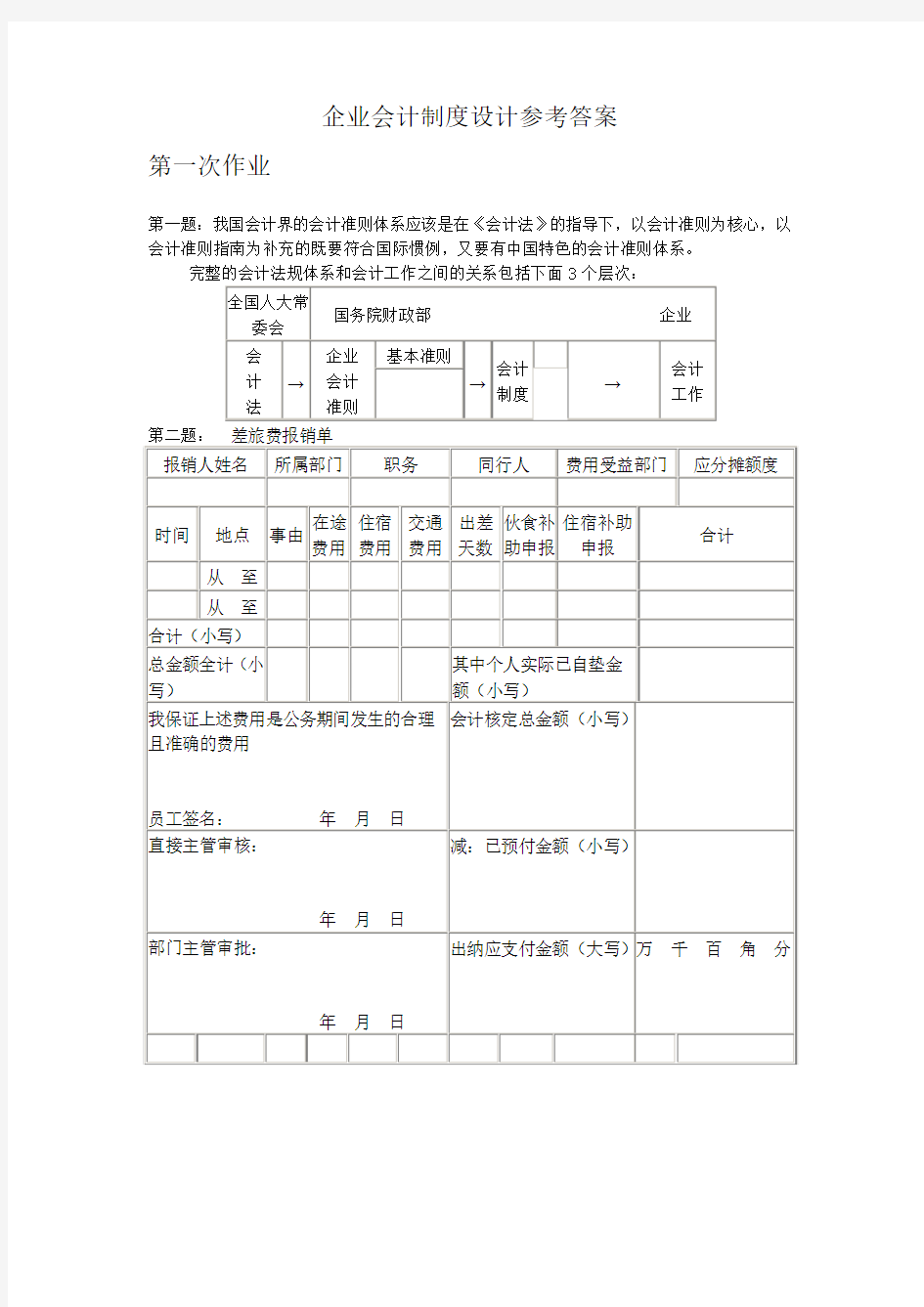 企业会计制度设计参考答案