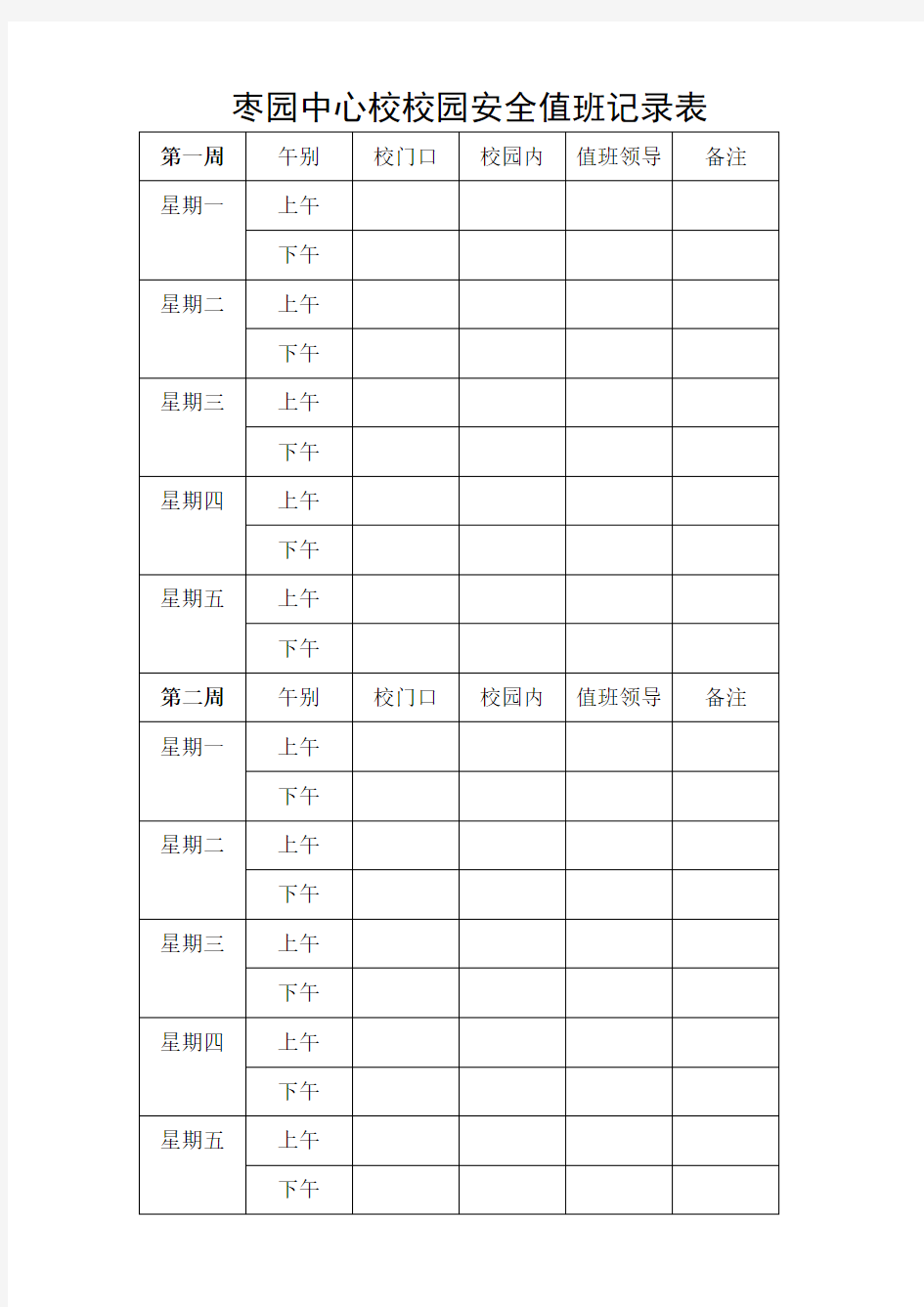 校园安全值班记录表