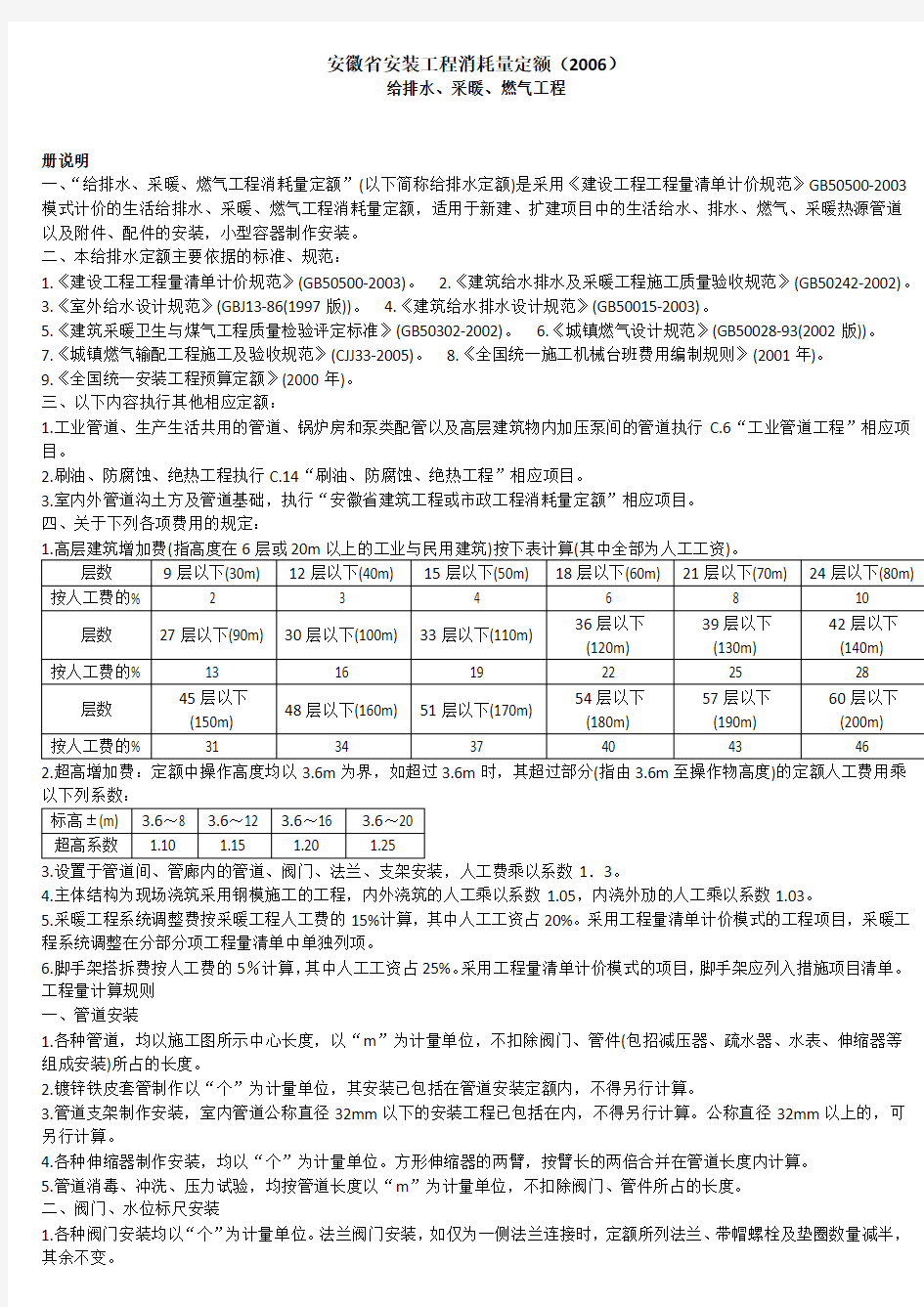 安徽省安装工程消耗量定额(2006) C8给排水、采暖、燃气工程 2