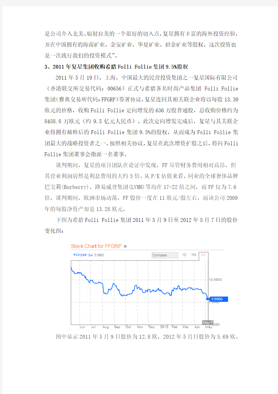 复星集团收购案例