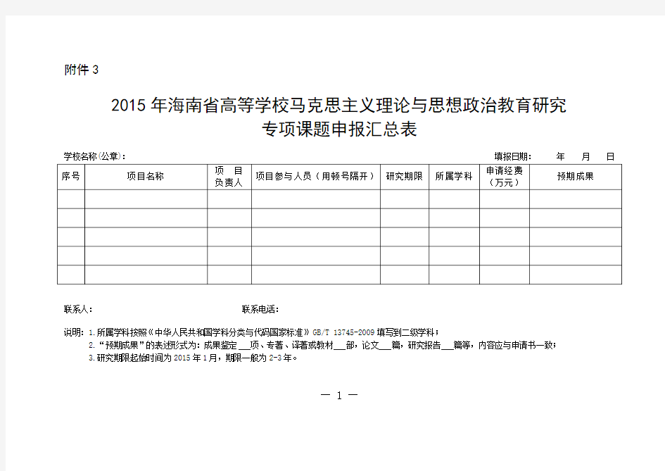 思政专项课题申报汇总表