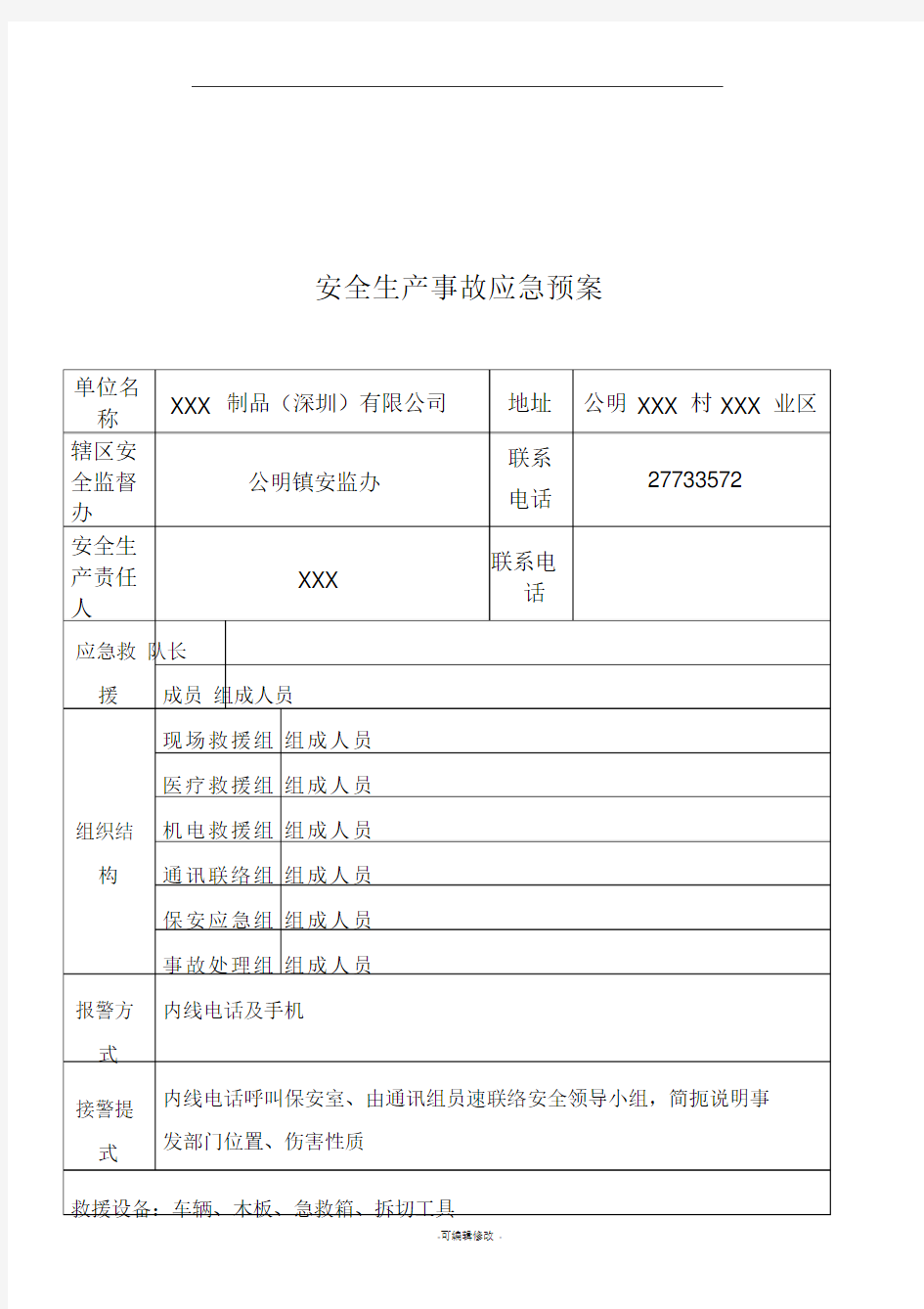 应急领导小组架构