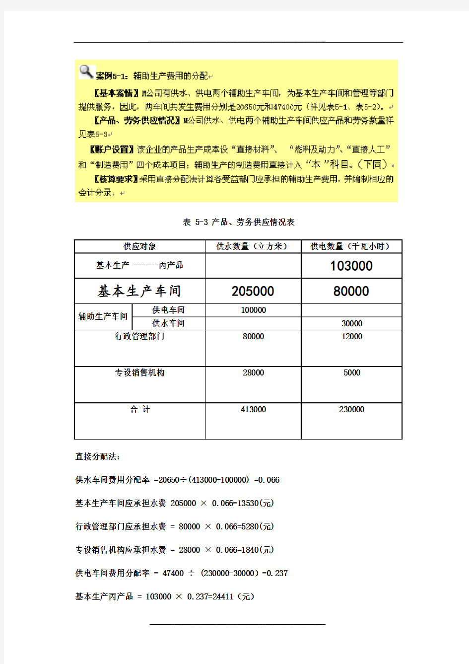 辅助生产成本分配例题