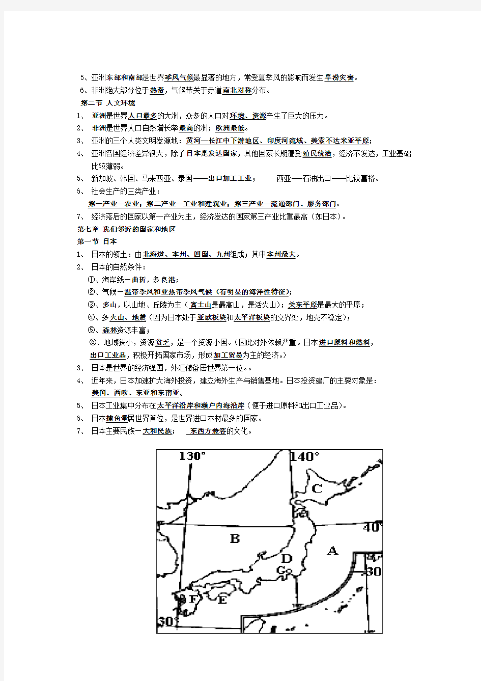 初一地理下册复习提纲(完整版)