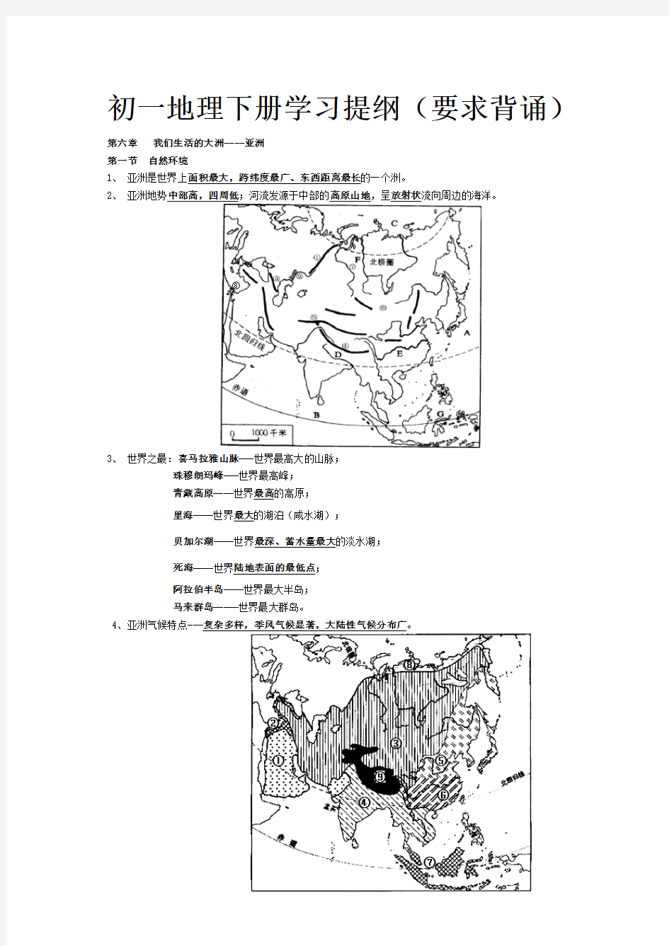 初一地理下册复习提纲(完整版)