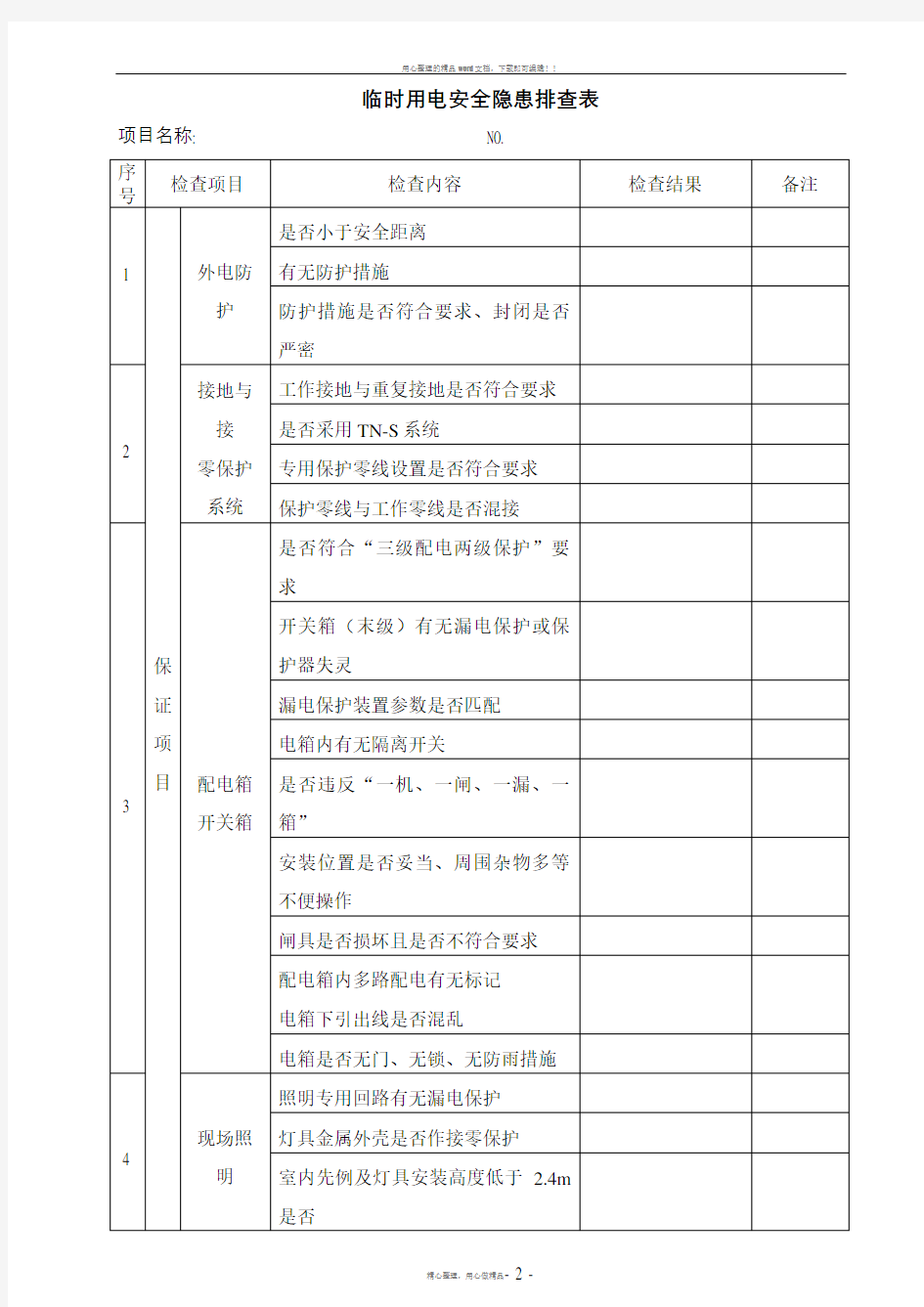 临时用电安全隐患排查表