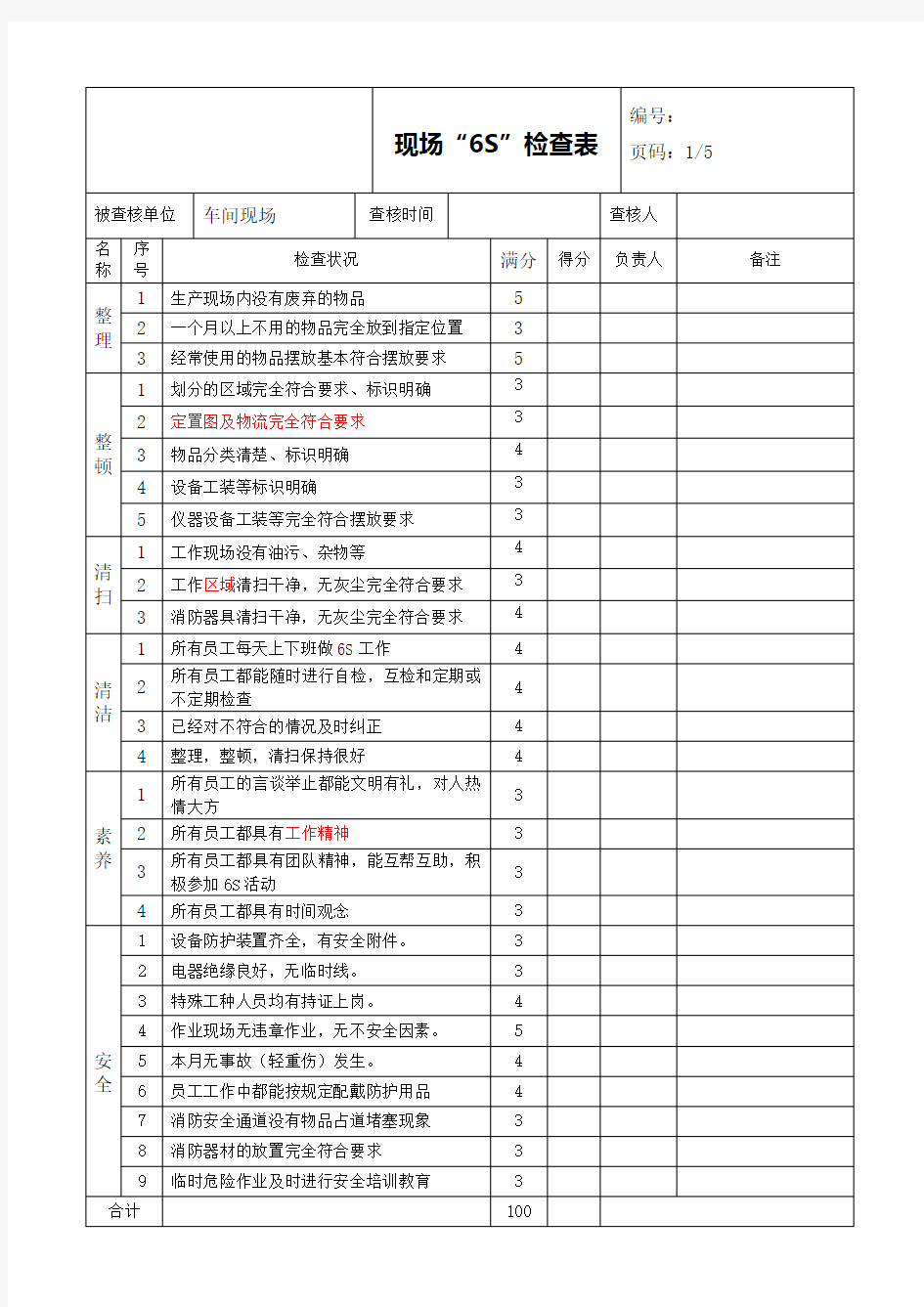 s检查表【标准】