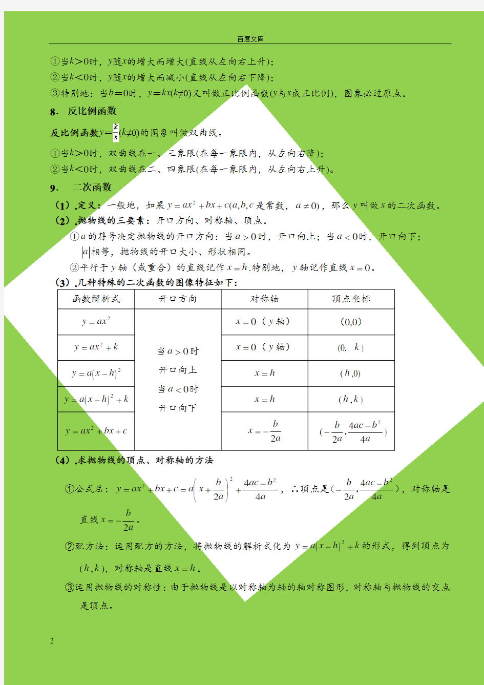 初中数学各种公式大全超级实用