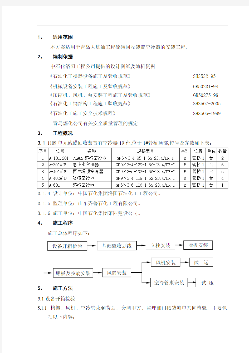 硫磺回收装置空冷器安装施工技术方案