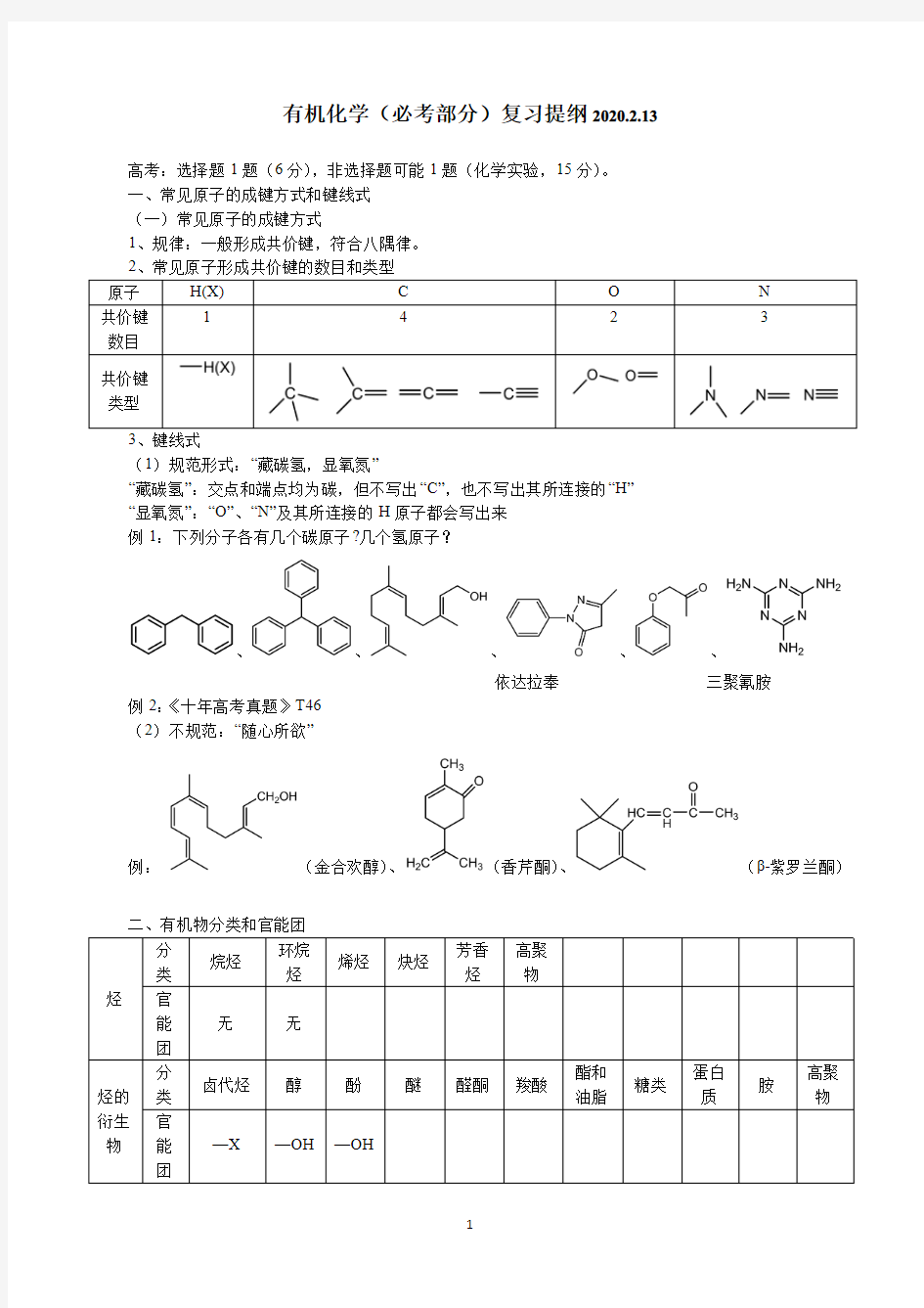 2020届高三有机化学(必考)复习讲义