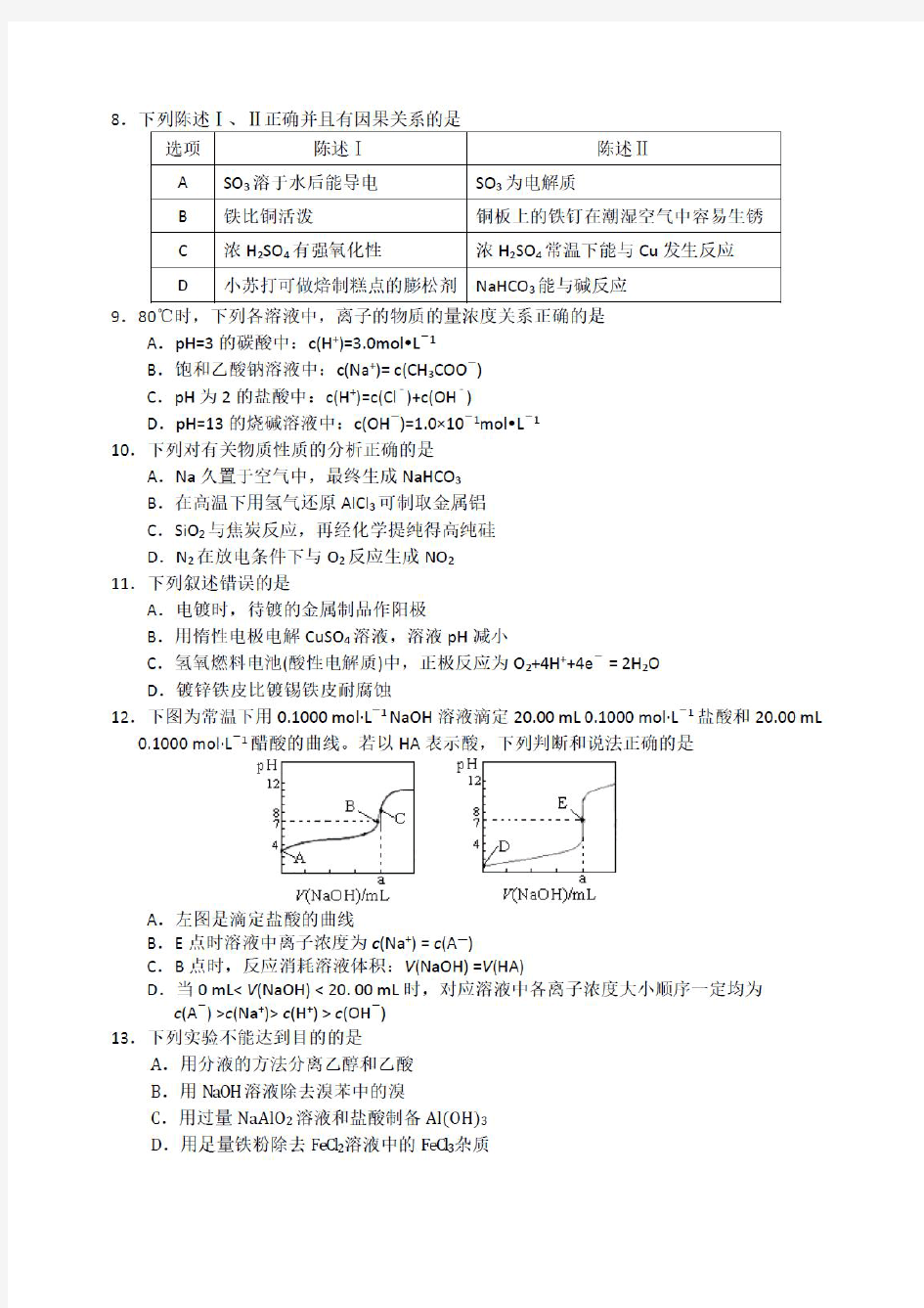 广东省广州市中山大学附属中学2020-2021学年第一学期高三化学综合测试(六)(PDF有答案)