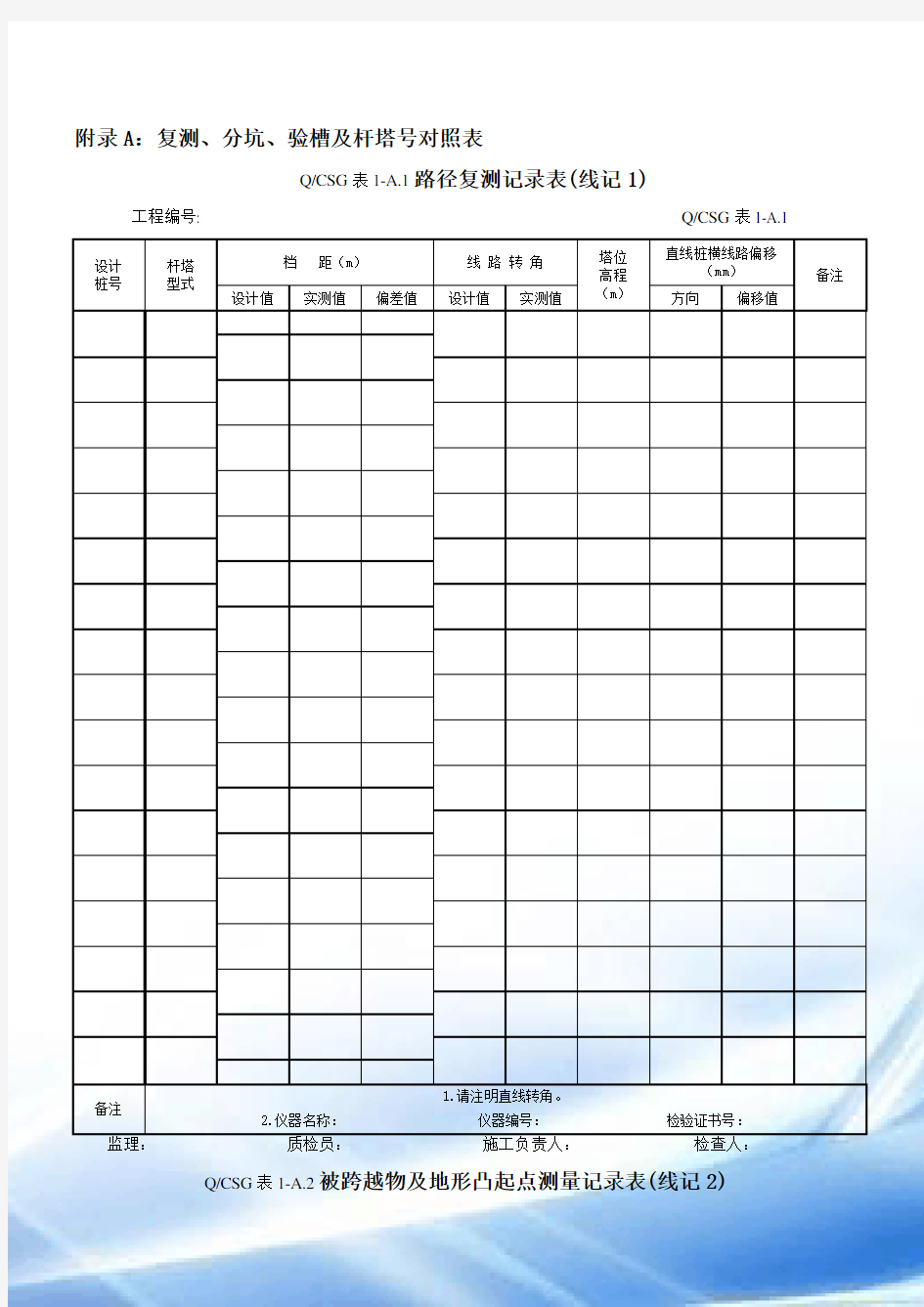 输电线路施工记录及验评表测量记录及验评表