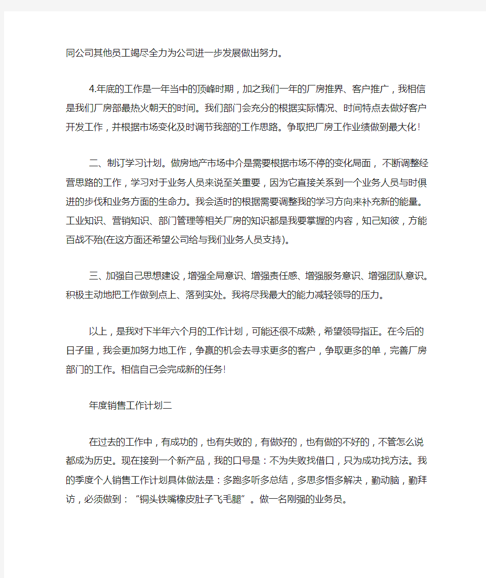 年度销售人员个人工作计划