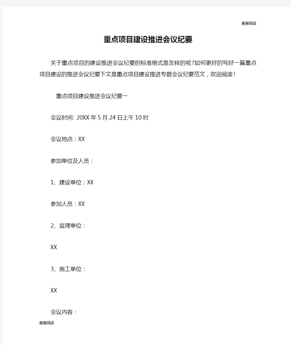 重点项目建设推进会议纪要.doc