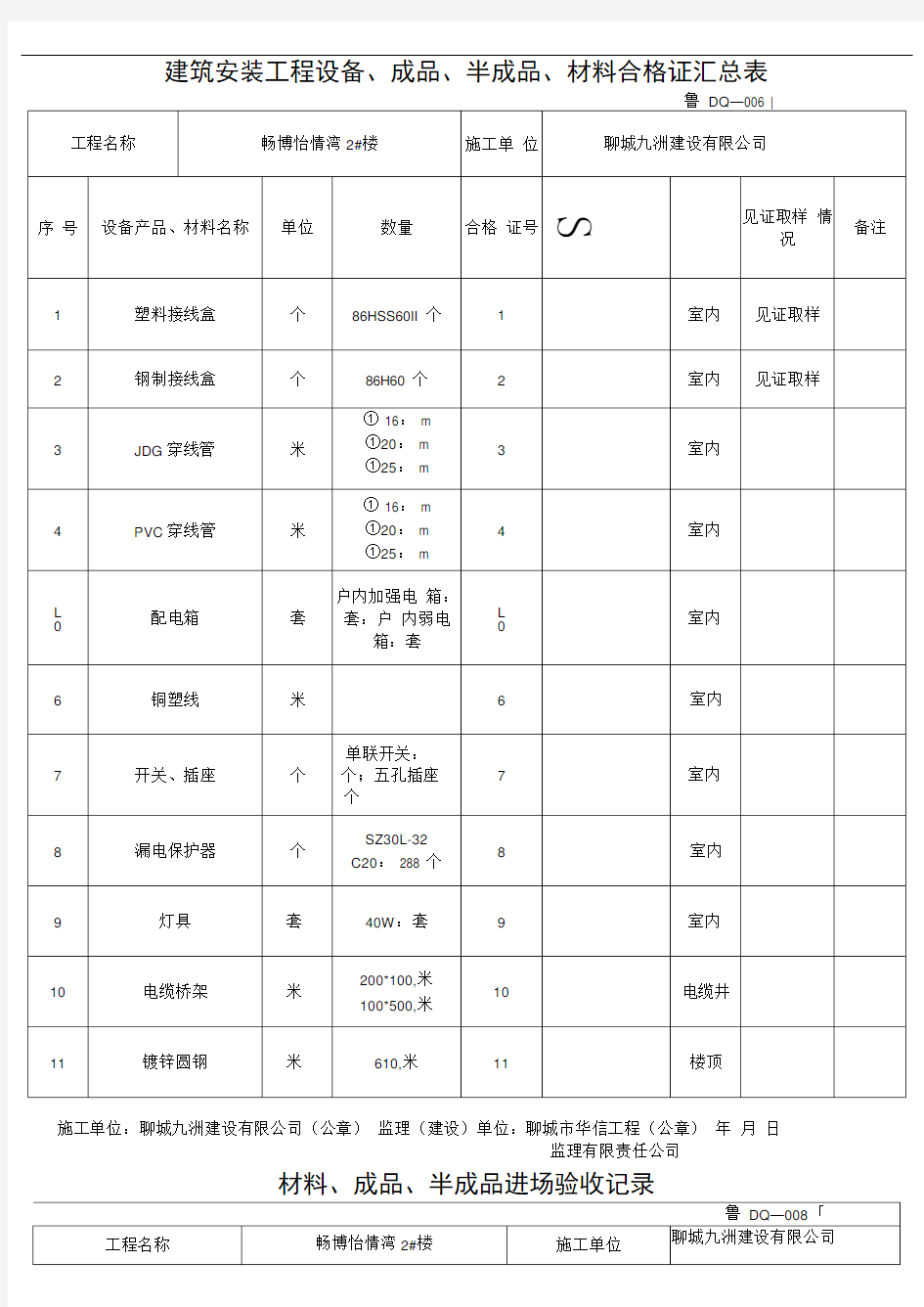 建筑电气工程施工技术资料