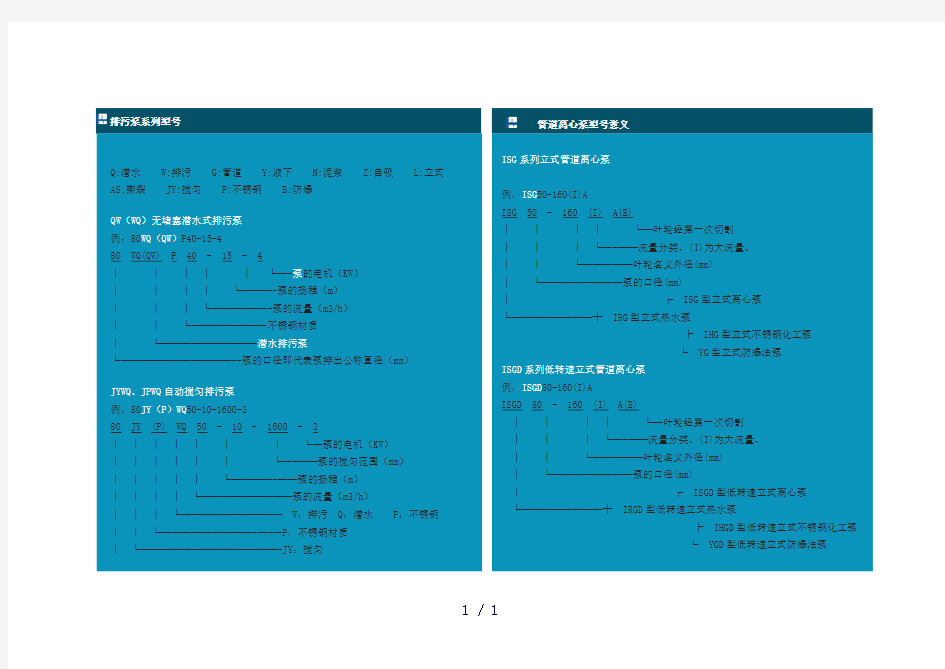 各种离心泵型号大全全详细介绍