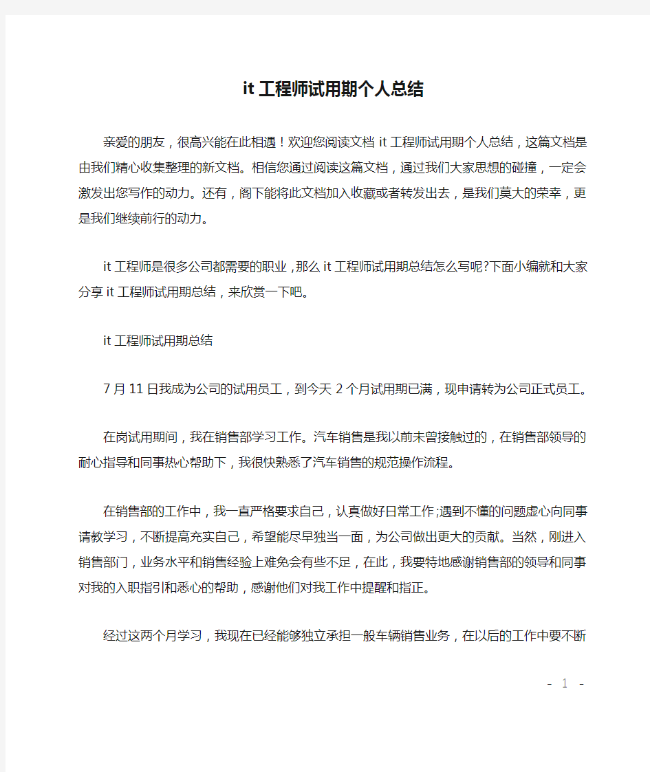 it工程师试用期个人总结