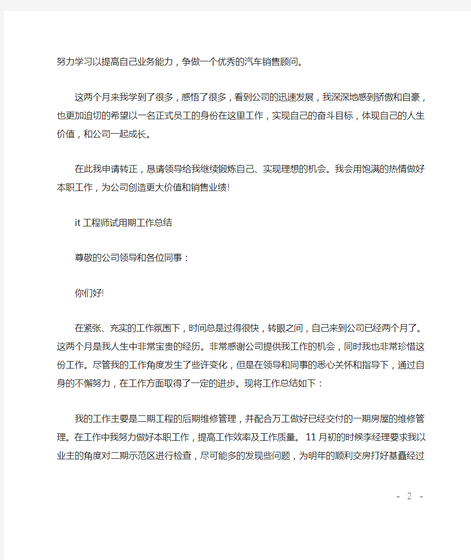 it工程师试用期个人总结