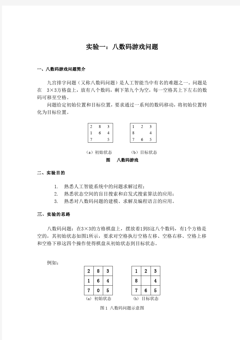 人工智能-八数码游戏问题