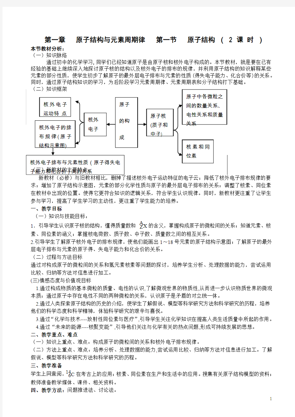 鲁科版高中化学高一必修二教案_第一章第一节_原子结构(2课时)第二课时