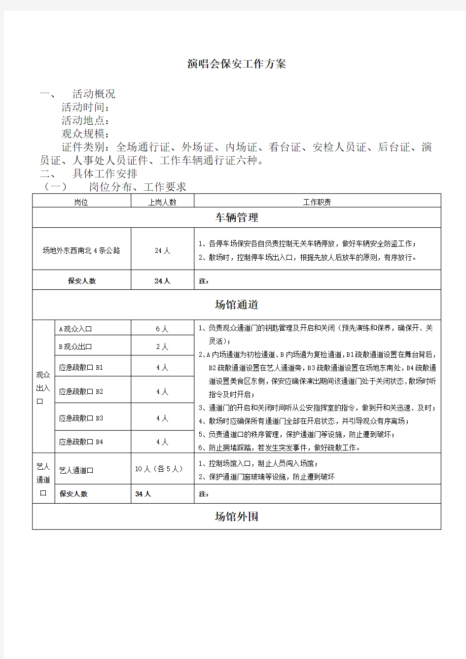 演唱会安保工作方案