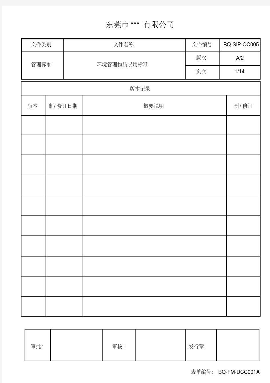 BQ-SIP-QC005环境管理物质限用标准资料