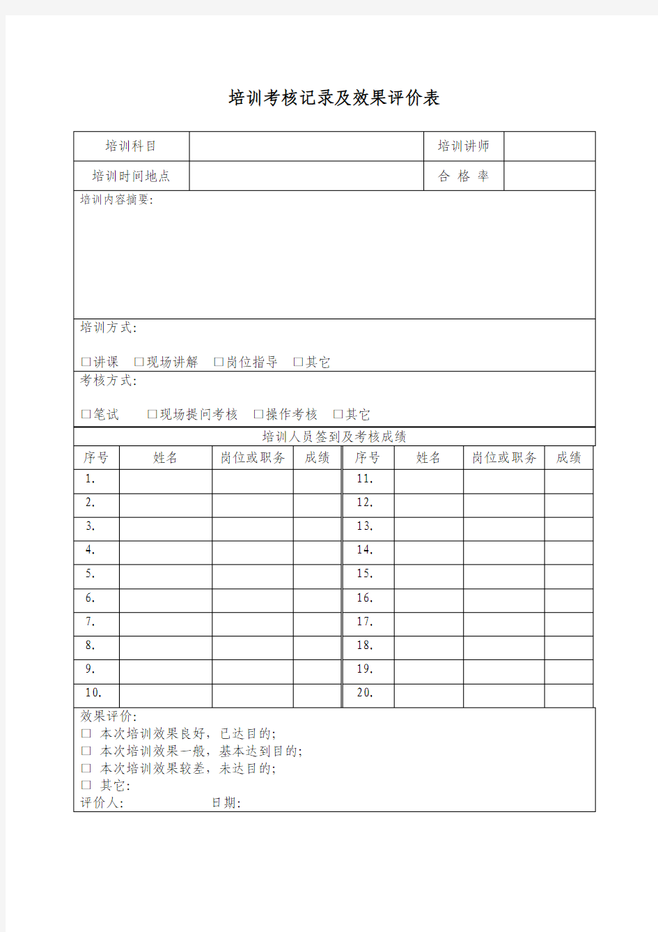 5.培训考核记录及效果评价表