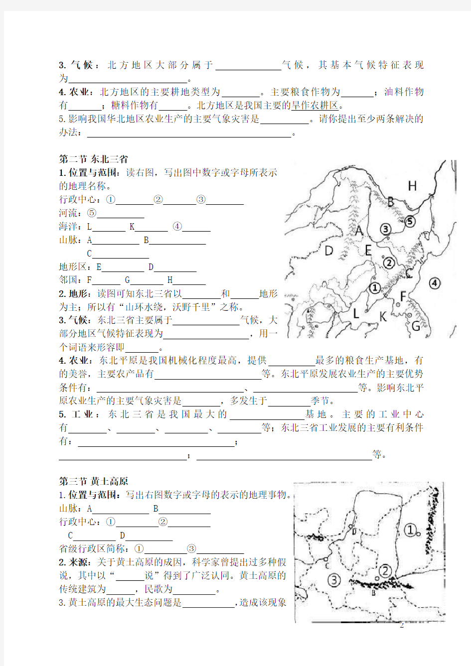 地理八年级下册填图背记