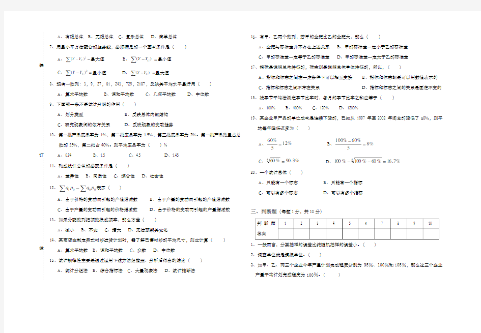 浙江万里学院应用统计学试卷