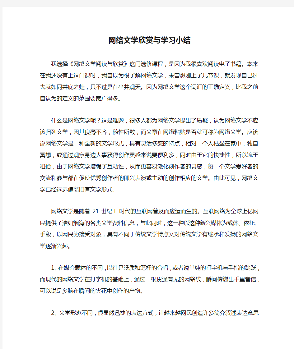 网络文学欣赏与学习小结