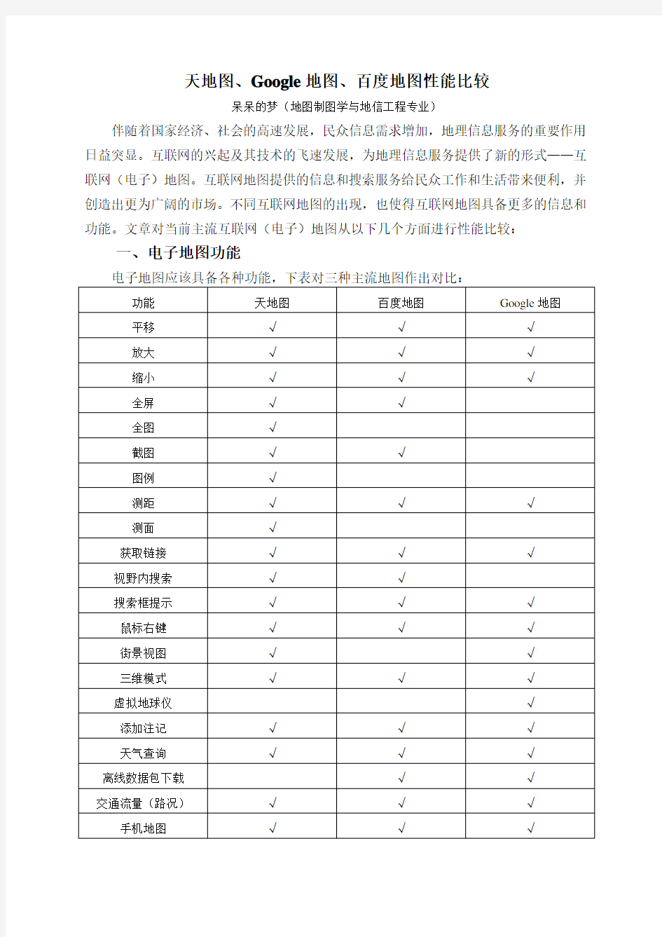 天地图、Google地图、百度地图性能比较