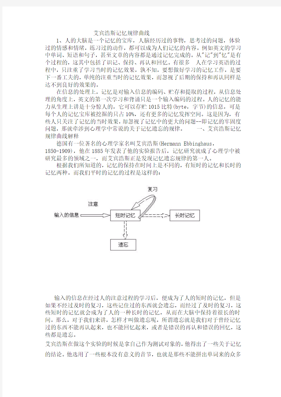 艾宾浩斯记忆规律曲线