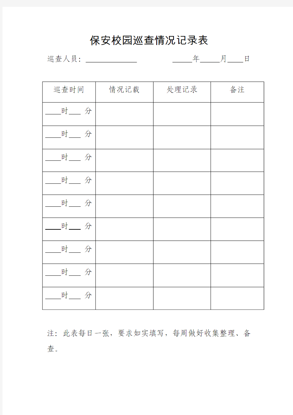 保安校园巡查情况记录表