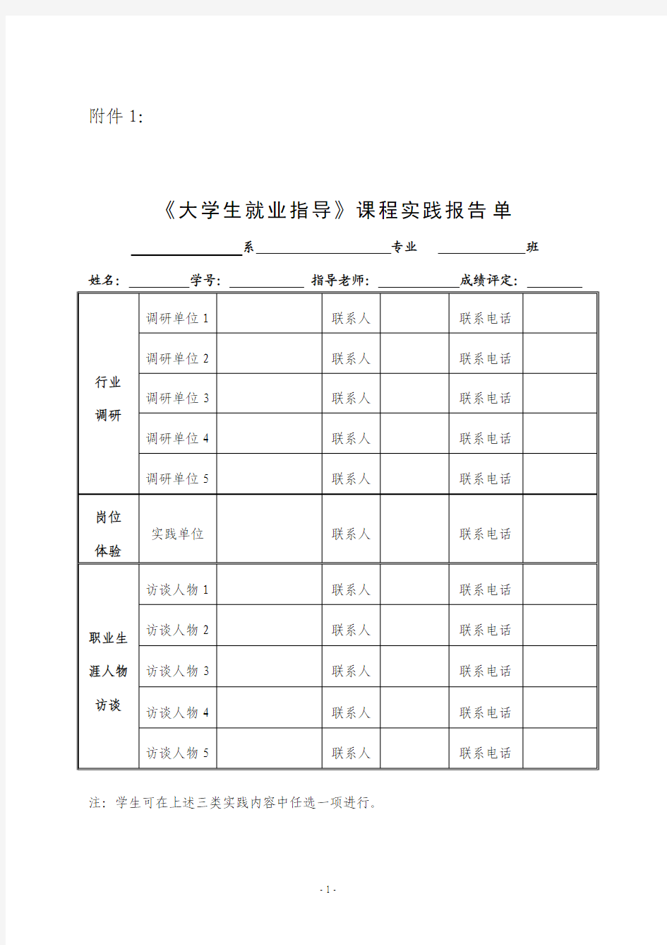 《大学生职业生涯规划与就业指导》课程实践报告单