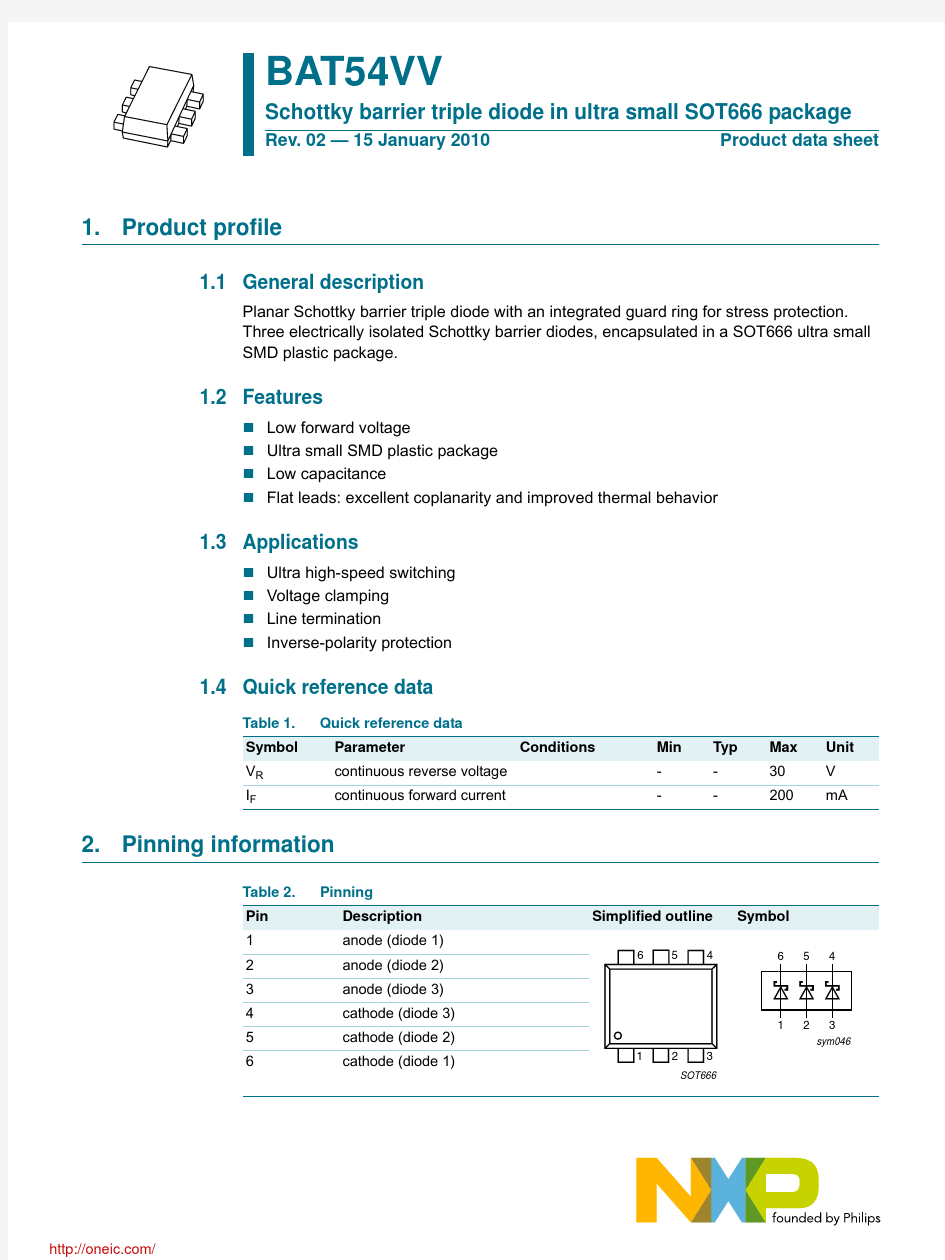 BAT54VV,115;中文规格书,Datasheet资料