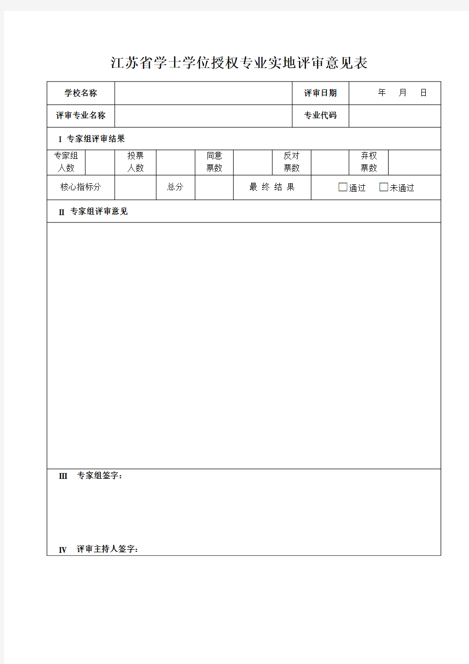 江苏省学士学位授权专业实地评审意见表