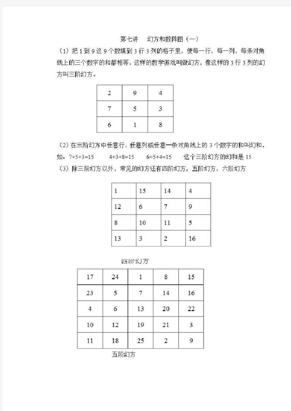 奥数第六讲   幻方与数阵图