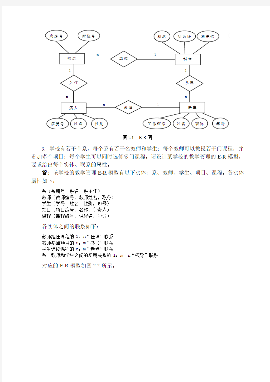 数据库原理与应用(清华大学版)课后答案-第2章 数据模型