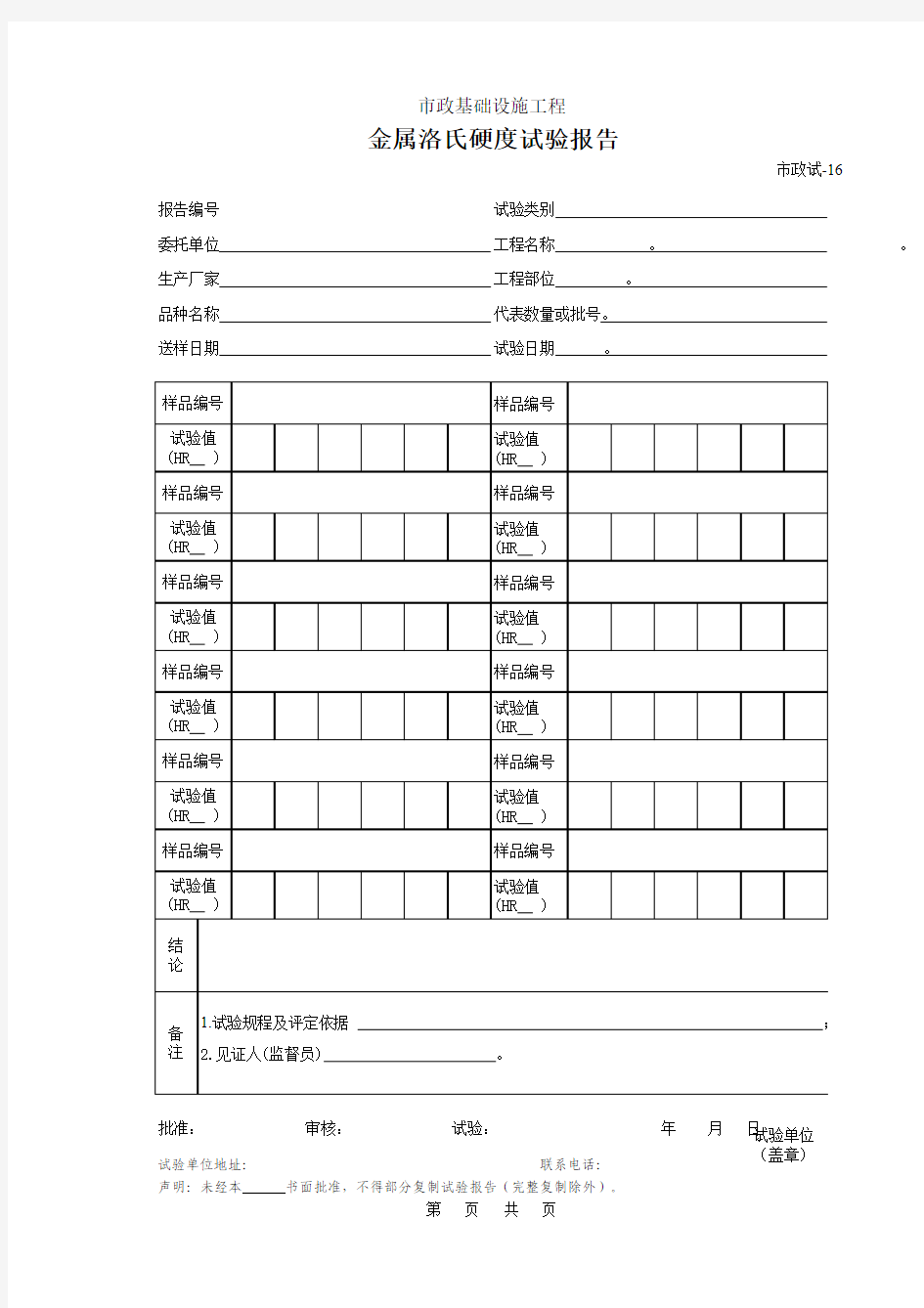 金属洛氏硬度试验报告