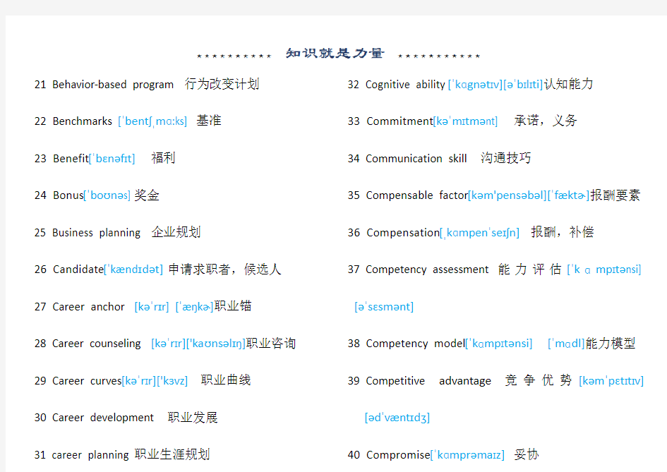 上海人力资源管理师三级英语单词带英标