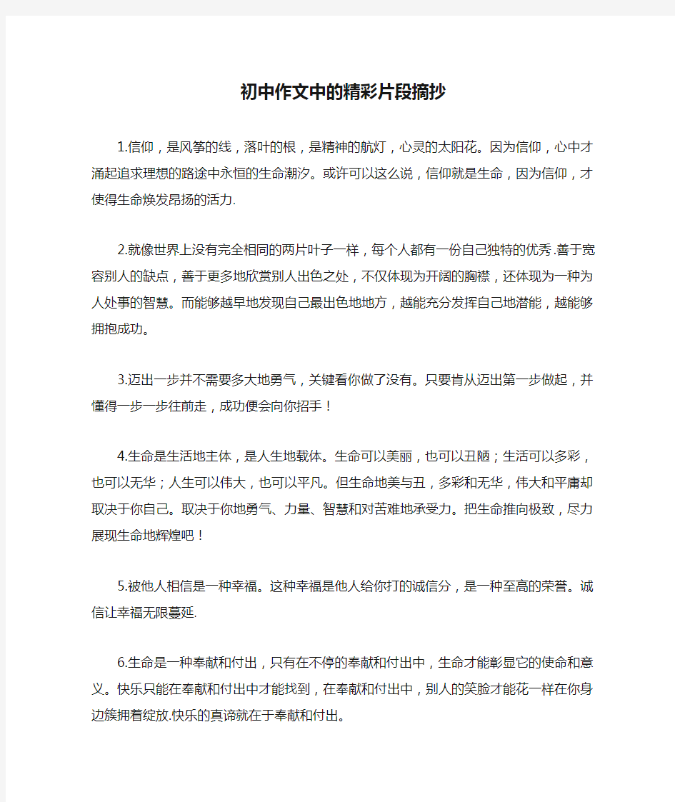 初中作文中的精彩片段摘抄