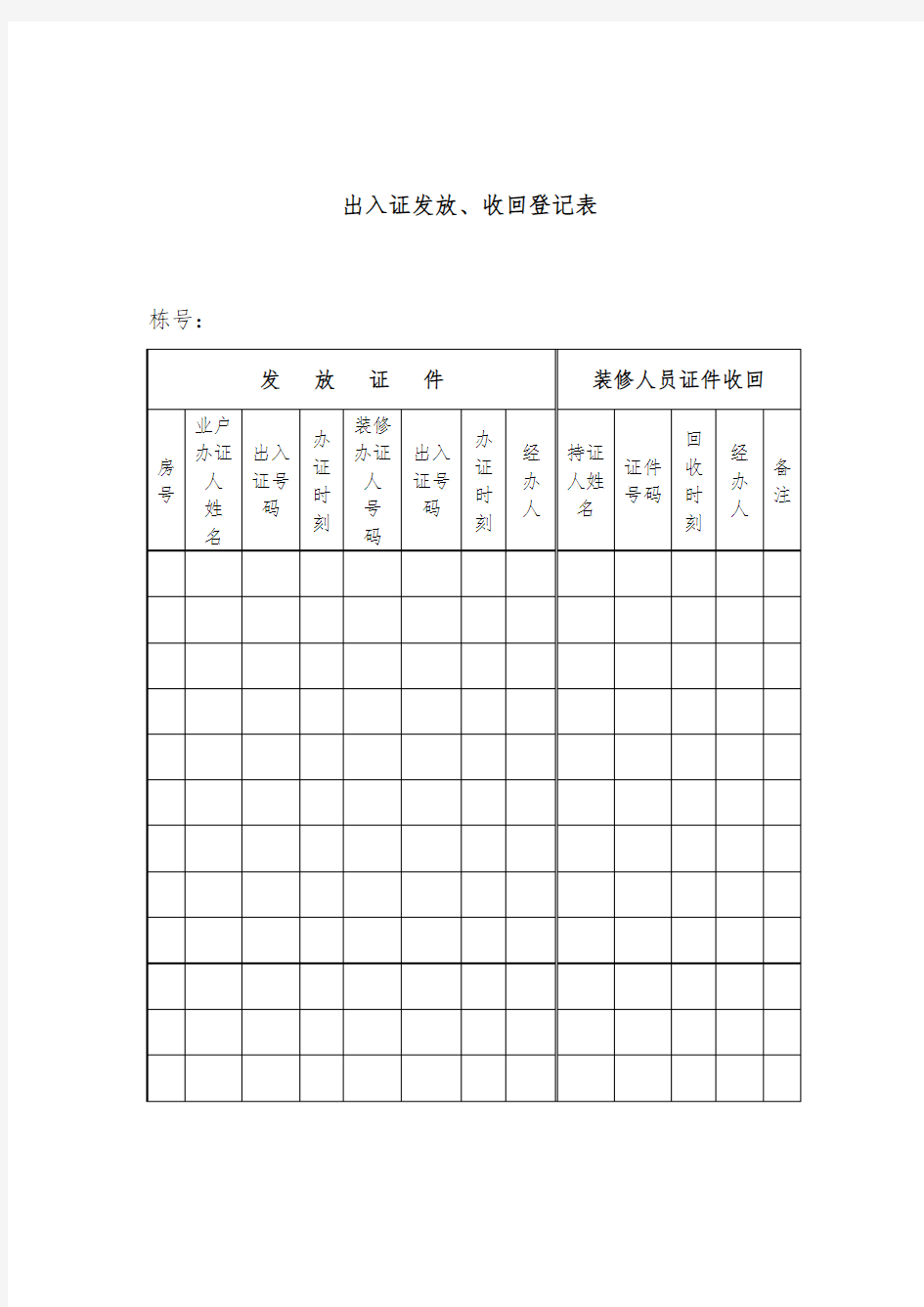 出入证发放、收回记录表