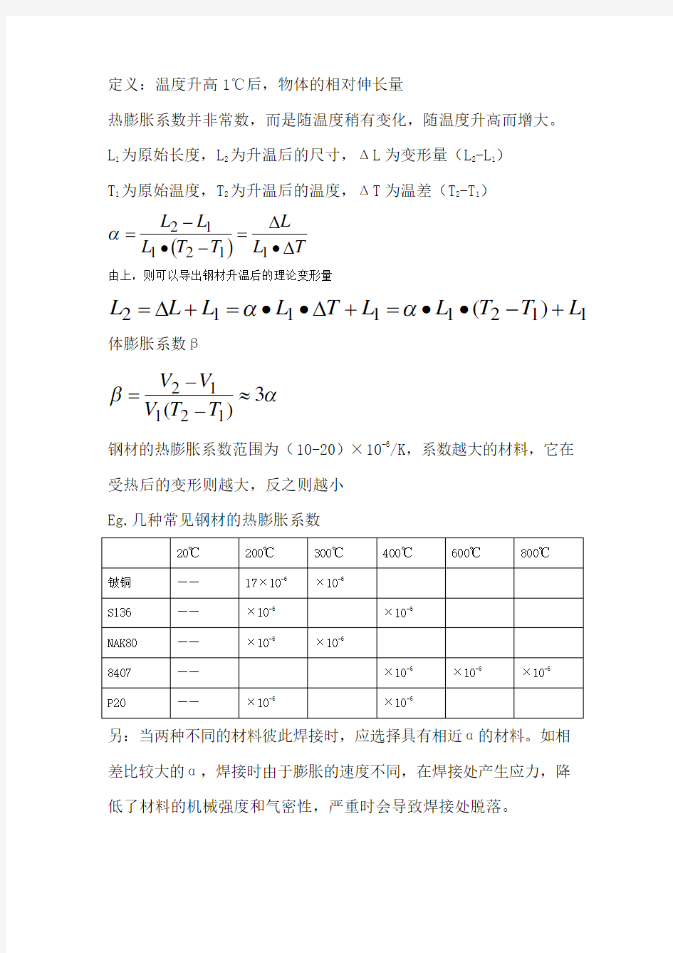 钢材热膨胀系数