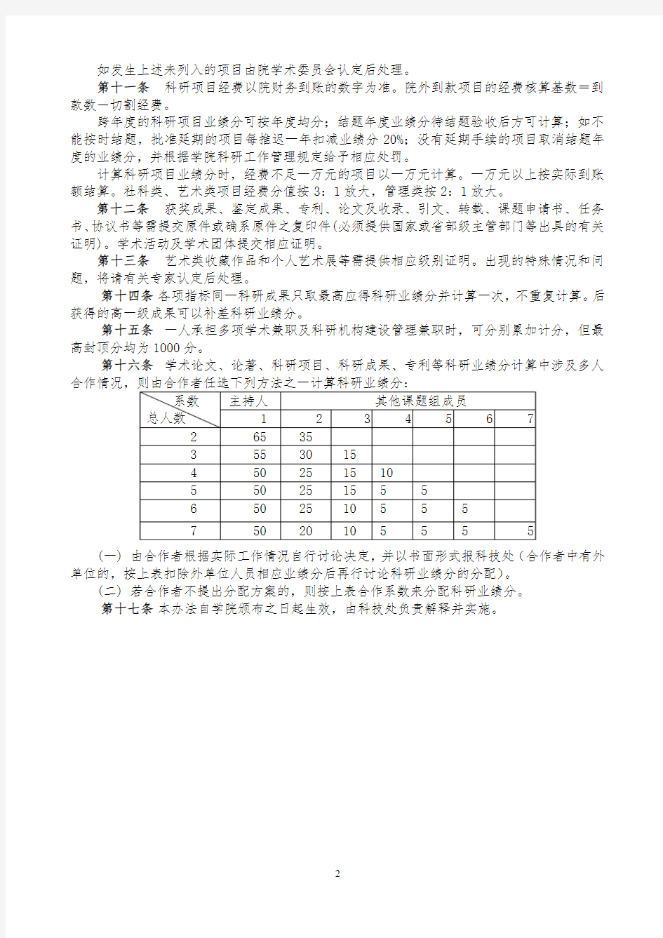 南京工业职业技术学院科研业绩分计算办法
