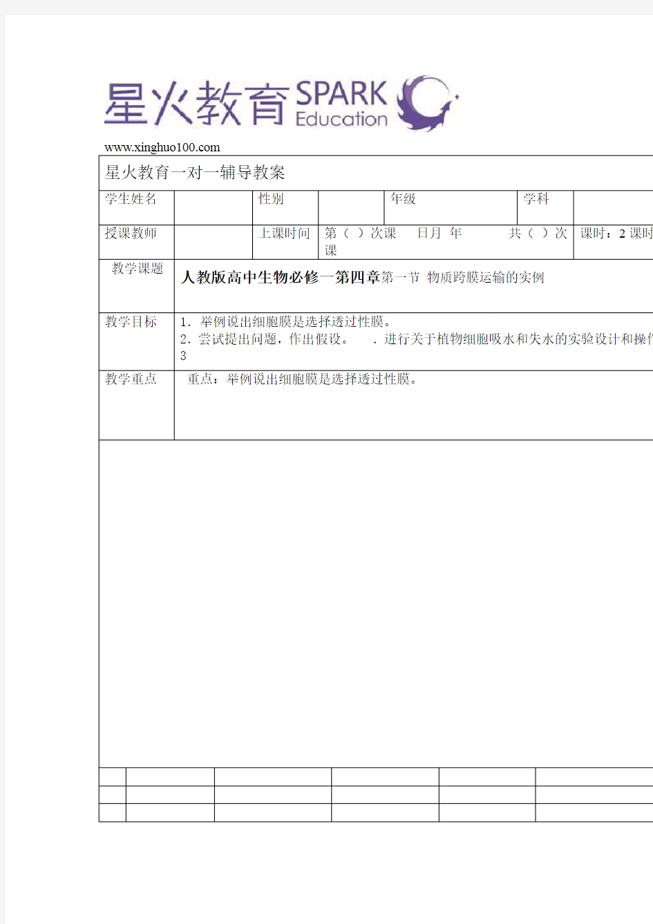 高中生物 人教版高中生物必修1标准教案 人教版必修一第四章第一节 物质跨膜运输的实例教案汇总