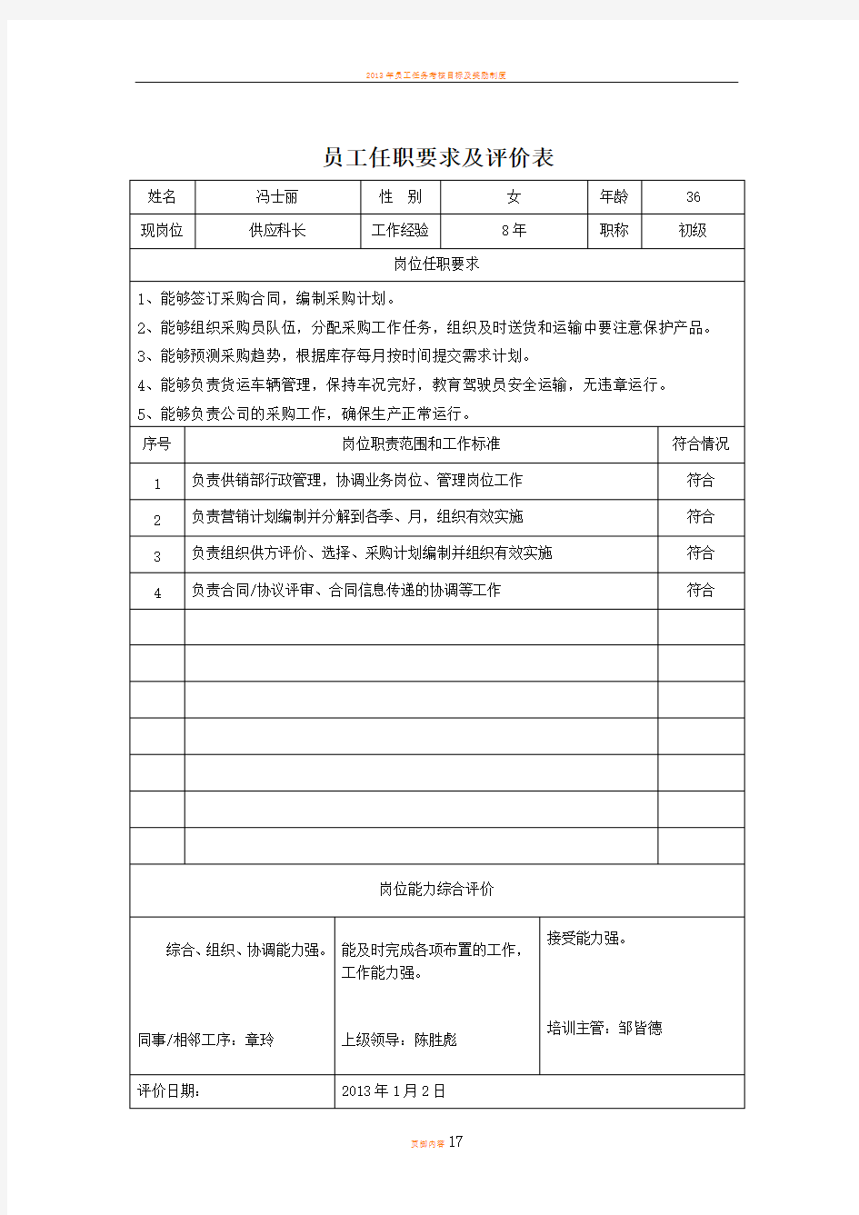 员工任职要求及评价表