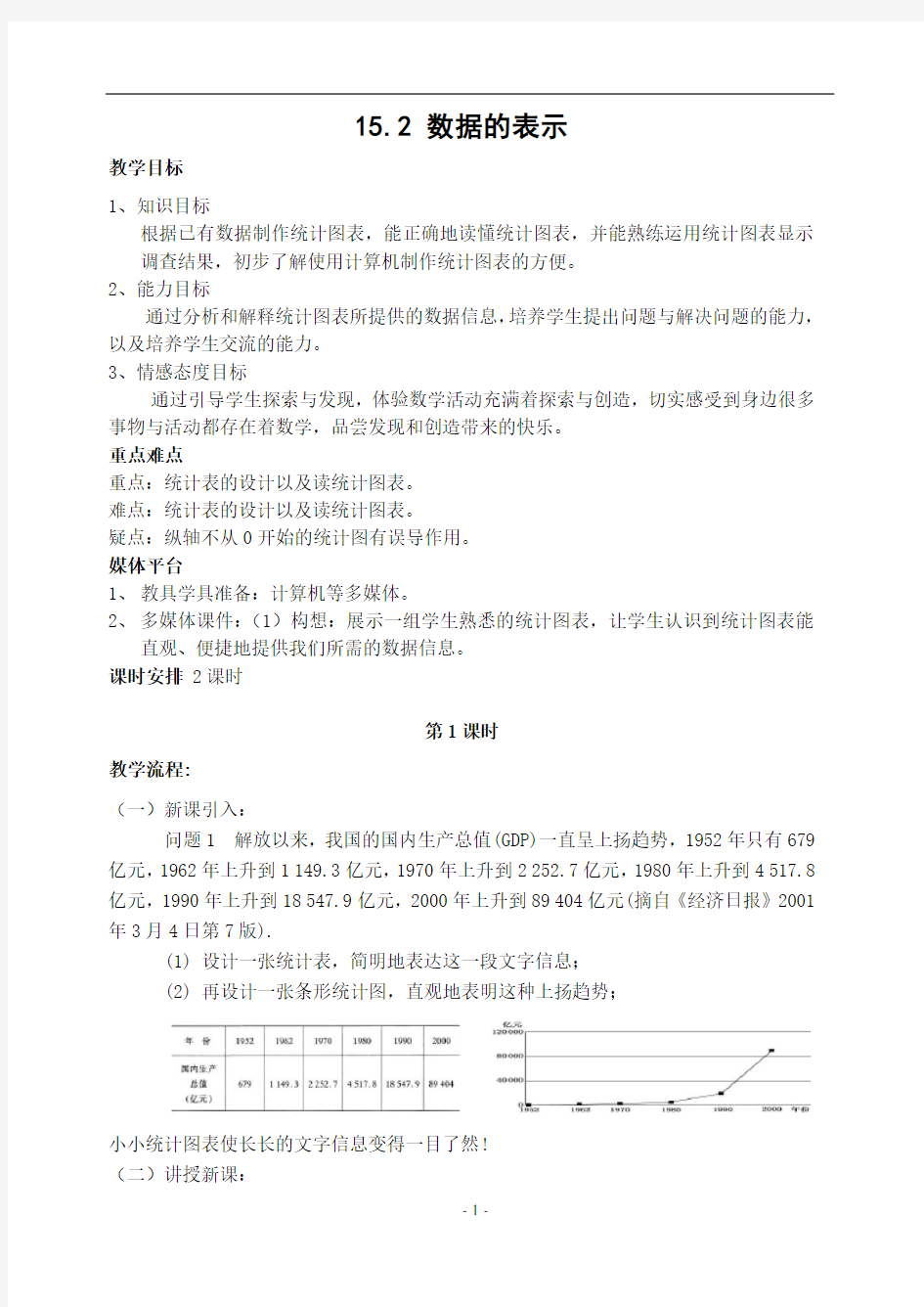 华东师大版数学八年级上册-15.2  数据的表示 教案  