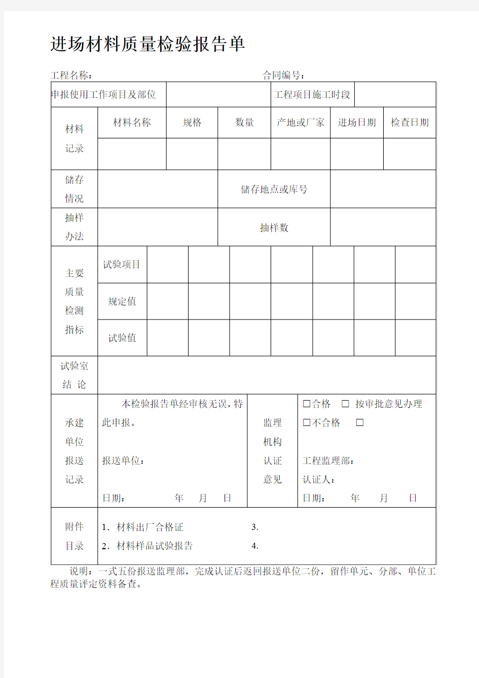 进场材料质量检验报告单