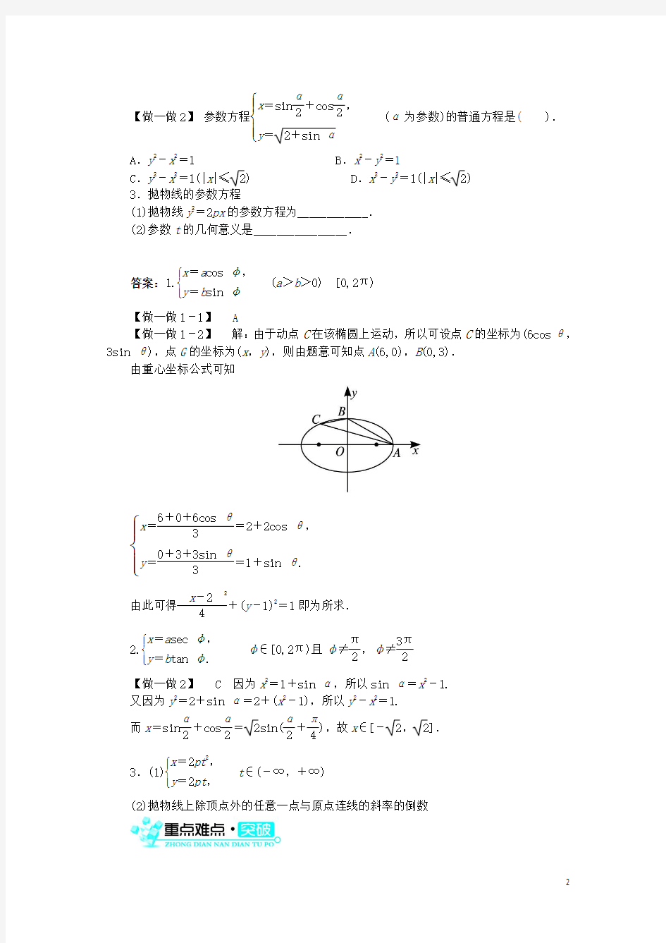 高中数学 第二讲 参数方程 二 圆锥曲线的参数方程学案
